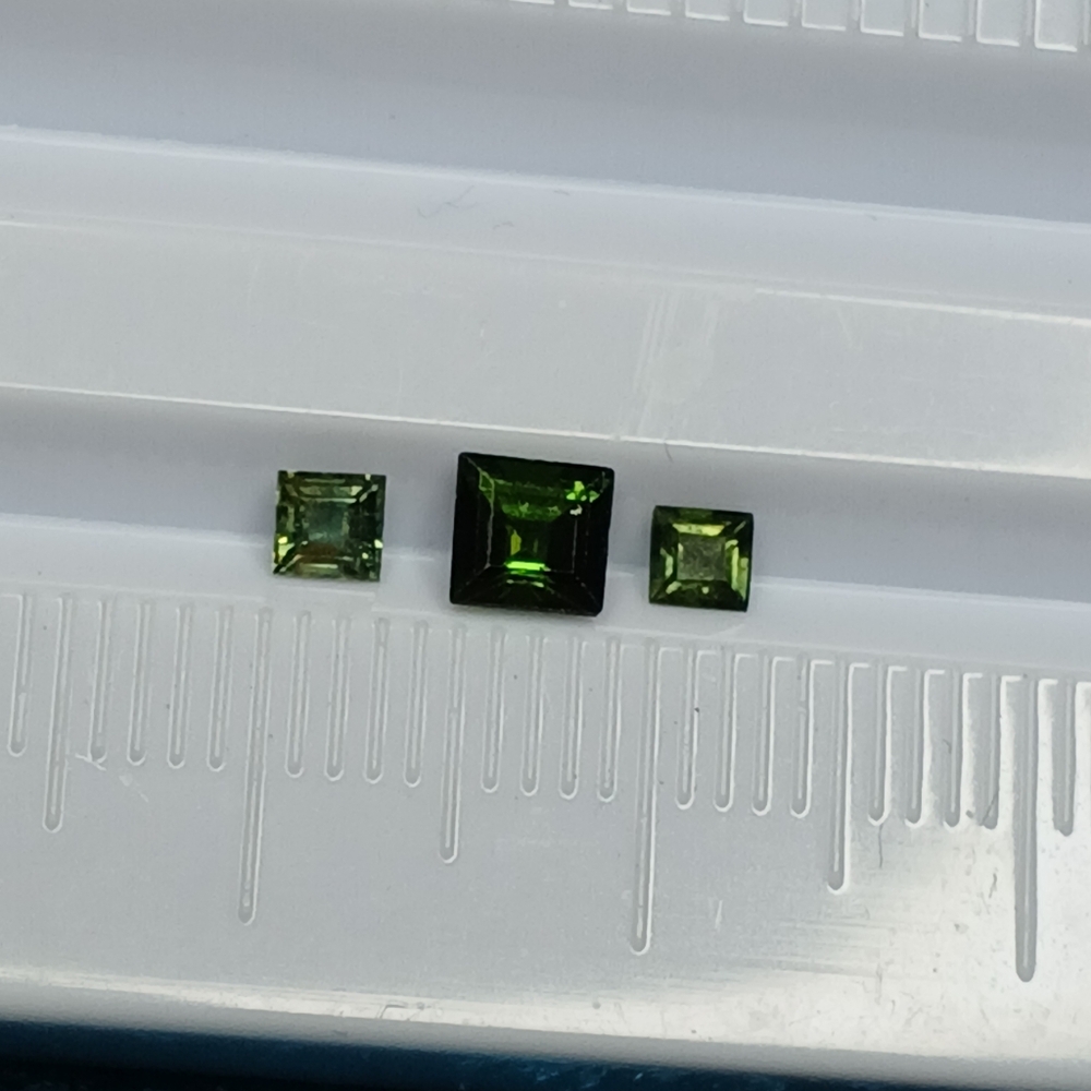 Set of Three Green Chrome Diopside Square Gemstones